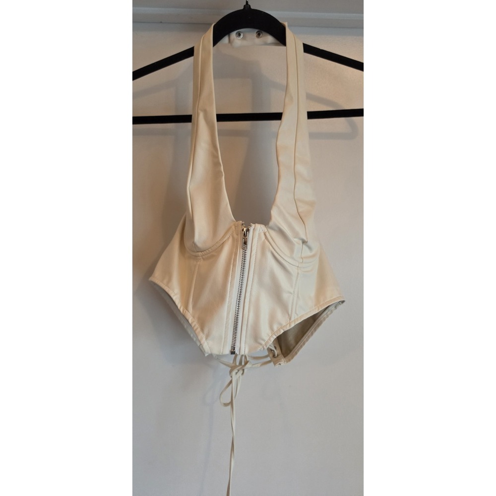 Edikted Corset Top Women Size L Cream Solid Sleeveless Collared Blouse